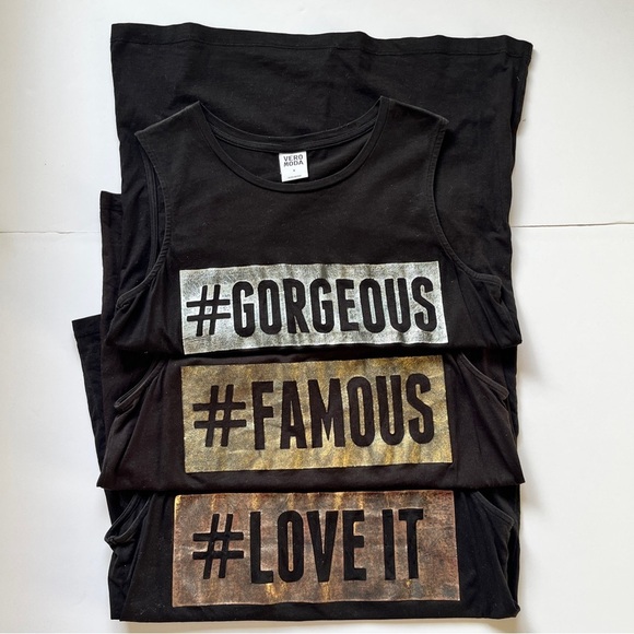 Vera Moda Bundle of 3 Sleeveless Tees Tops Black #Love It #Famous #Gorgeous Sz M - Picture 2 of 8